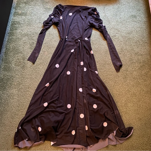 NWT H&M Black And Gray Mesh Polka Dot Long Wrap Midi Dress - Size XS - Picture 2 of 4